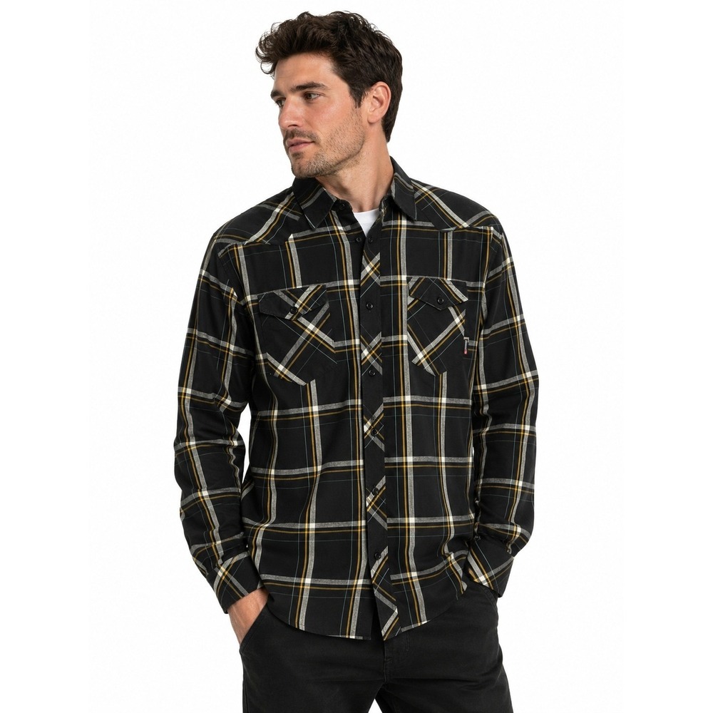 Element Wade Black Plaid Western Flannel Button Down Shirt Cotton | Mens XL
